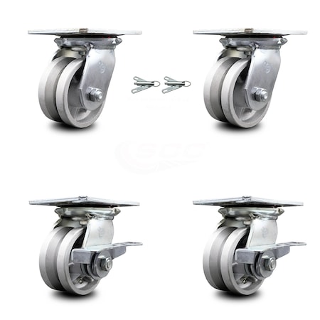 Service Caster 4 Inch V Groove Semi Steel Swivel Caster Swivel Locks 2 Brakes SCC, 2PK SCC-35S420-VGR-BSL-2-SLB-2